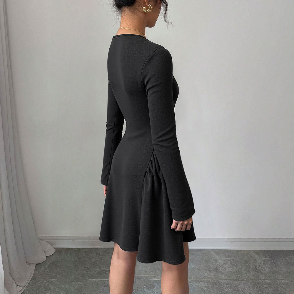 Damen Knielanges Kleid Rüschen Tailliert Eveloria