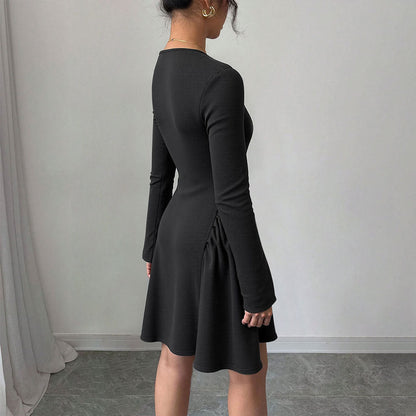 Damen Knielanges Kleid Rüschen Tailliert Eveloria