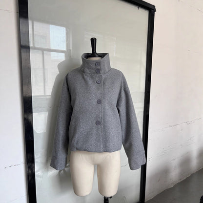 Damen Oversized Jacke Hochschließend Knopfdetails Eveloria