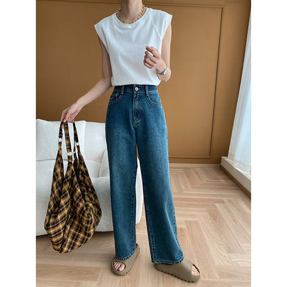 Damen High-Waist-Jeans Weites Bein Lässig Eveloria