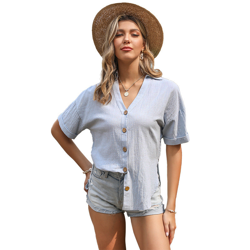 Damen Bluse mit kurzen Ärmeln und Druckknopfverschluss Eveloria