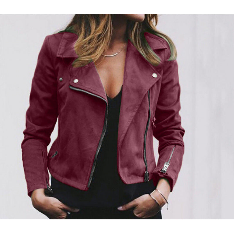 Damen Lederjacke Eveloria Moderner Schnitt Glatt Schwarz - Eveloria