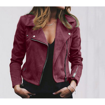 Damen Lederjacke Eveloria Moderner Schnitt Glatt Schwarz - Eveloria