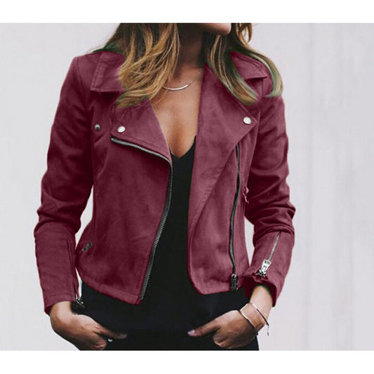 Damen Lederjacke Eveloria Moderner Schnitt Glatt Schwarz - Eveloria