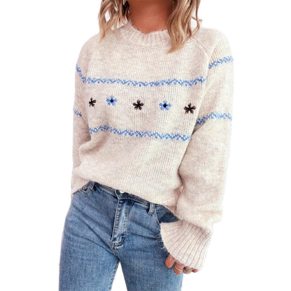 Damen Strickpullover Florales Design Eveloria