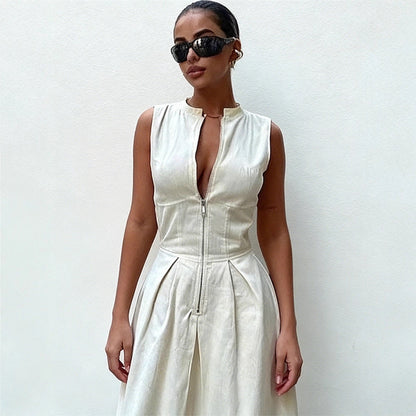Damen Sommerkleid Hochwertiger Reißverschluss Schwingender Saum