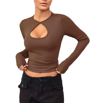 Damen Langarmshirt Herz-Ausschnitt Figurbetont Eveloria