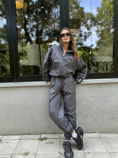 Damen Windbreaker-Anzug Elastisch Hochkragen Eveloria
