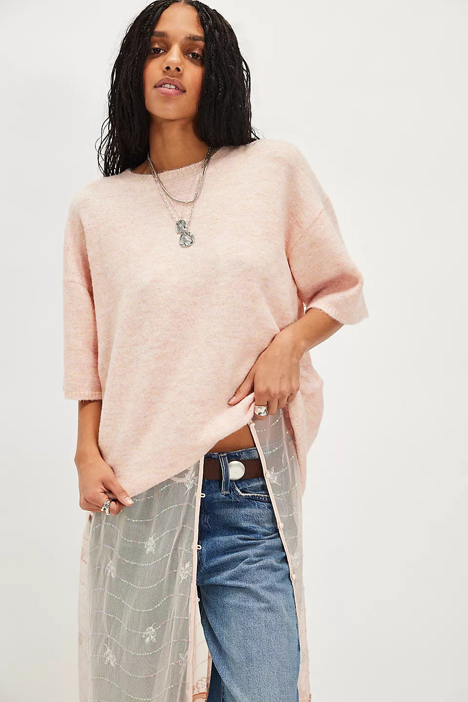 Damen Sweatshirt Halbtransparent Spitze Lässiger Schnitt