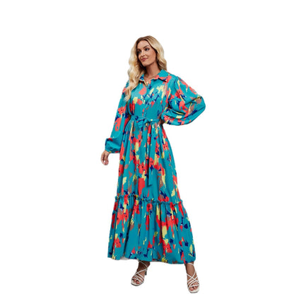 Damen Maxi-Kleid Langarm Floralmuster Eveloria