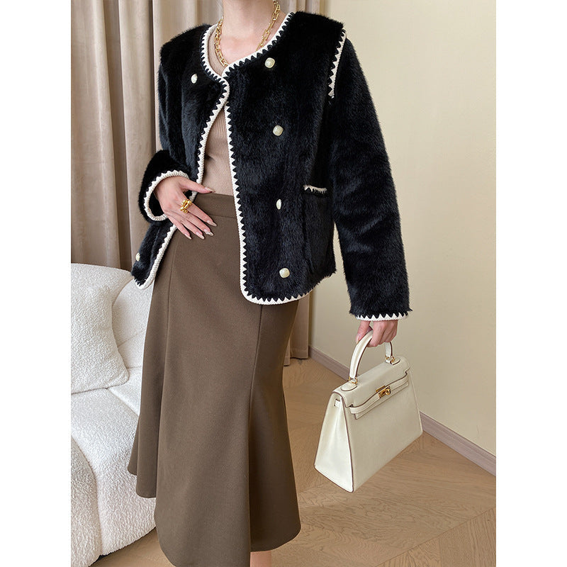 Damen Fleecejacke Dekorativer Knopf Detail Eveloria