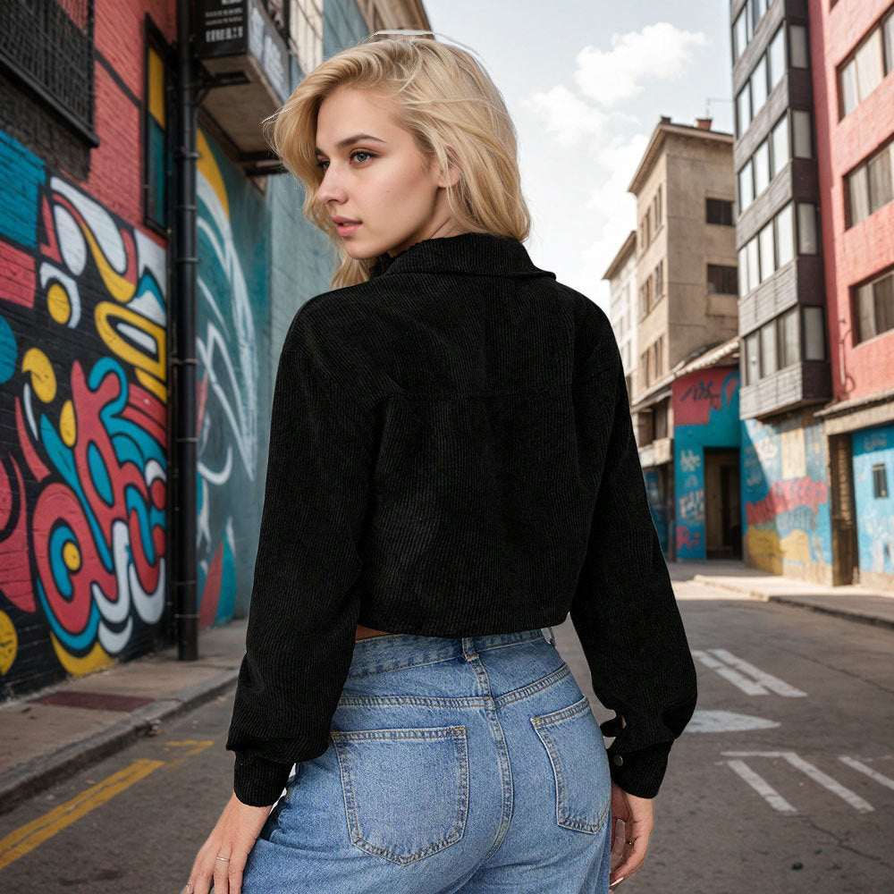 Damen Cropped Cordjacke mit Taschen Braun