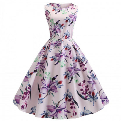 Damen A-Linien Kleid Floralmuster Seitentaschen