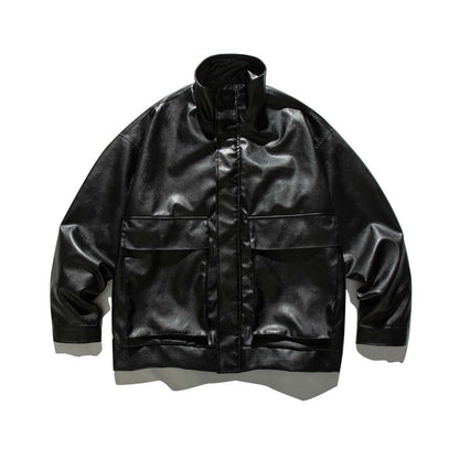 Damen Lederjacke Lässig Mit Taschen Eveloria