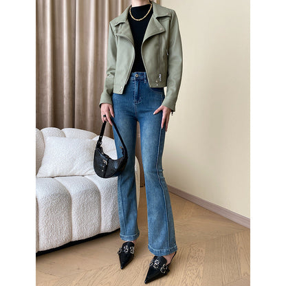 Damen Bikerjacke Kunstleder Asymmetrischer Reißverschluss