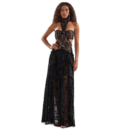 Eveloria Damen Abendkleid Spitze Hochgeschlossen