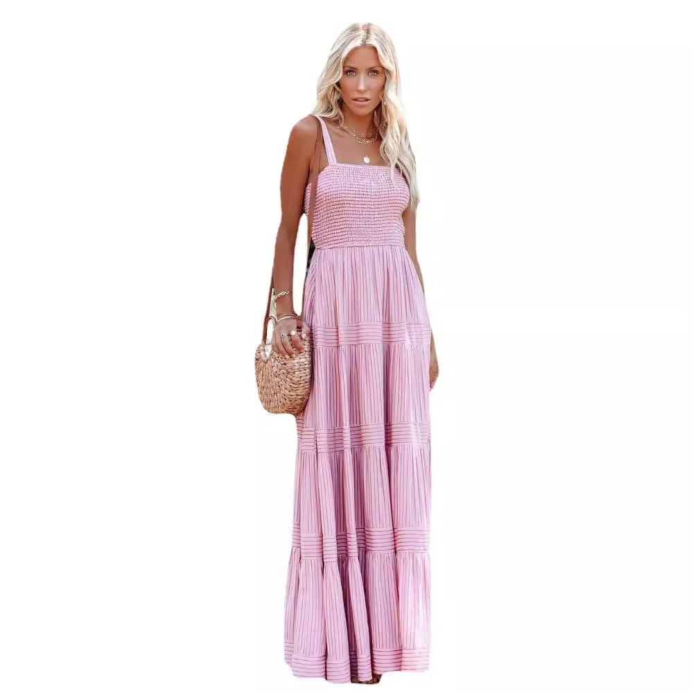 Damen Maxikleid Leicht Raffung Spaghettiträger Eveloria