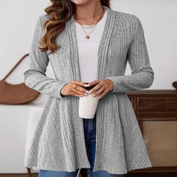 Damen Strickjacke Lang Rippdesign Tailliert Eveloria