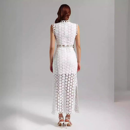 Damen Maxikleid Spitze Transparent Rüschendetails