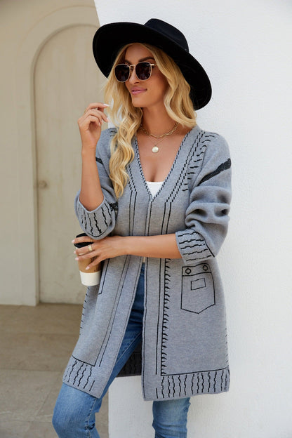 Damen Strickjacke Lässiger Schnitt Anthrazit