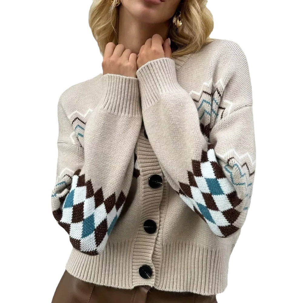 Damen Strickjacke Rautenmuster Bunt Eveloria