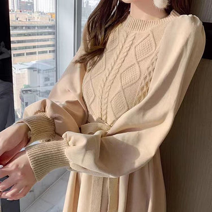 Damen Strickkleid Voluminöse Ärmel Strukturiert Eveloria - Eveloria