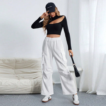 Damen Cargo-Hose Weites Bein Praktische Taschen Eveloria