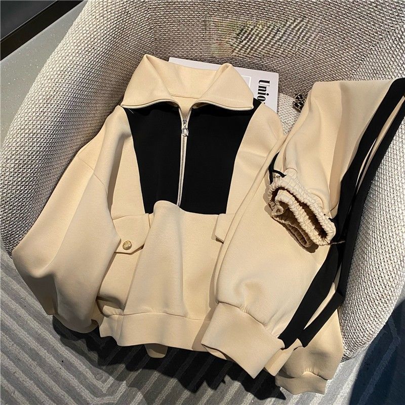 Damen Kapuzenpullover Reißverschluss Kontrastdetails Eveloria - Eveloria
