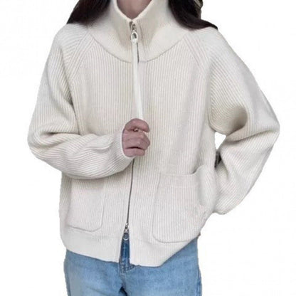 Damen Strickjacke Hochkragen Mit Taschen Eveloria