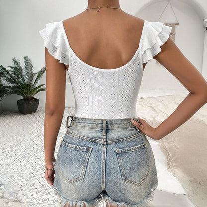 Damen Blusenbody Rüschendetails V-Ausschnitt Eveloria