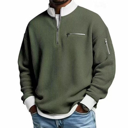 Herren Sweatshirt Hochkragen Reißverschluss Grau Eveloria