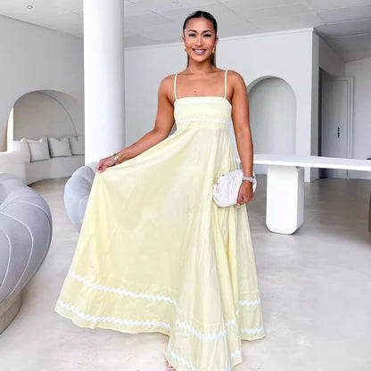 Damen Maxikleid A-Linie Sommer Raffinierte Zierborten Eveloria