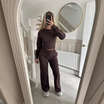 Damen Cropped Hoodie Jogginghose Set Elastischer Bund Eveloria