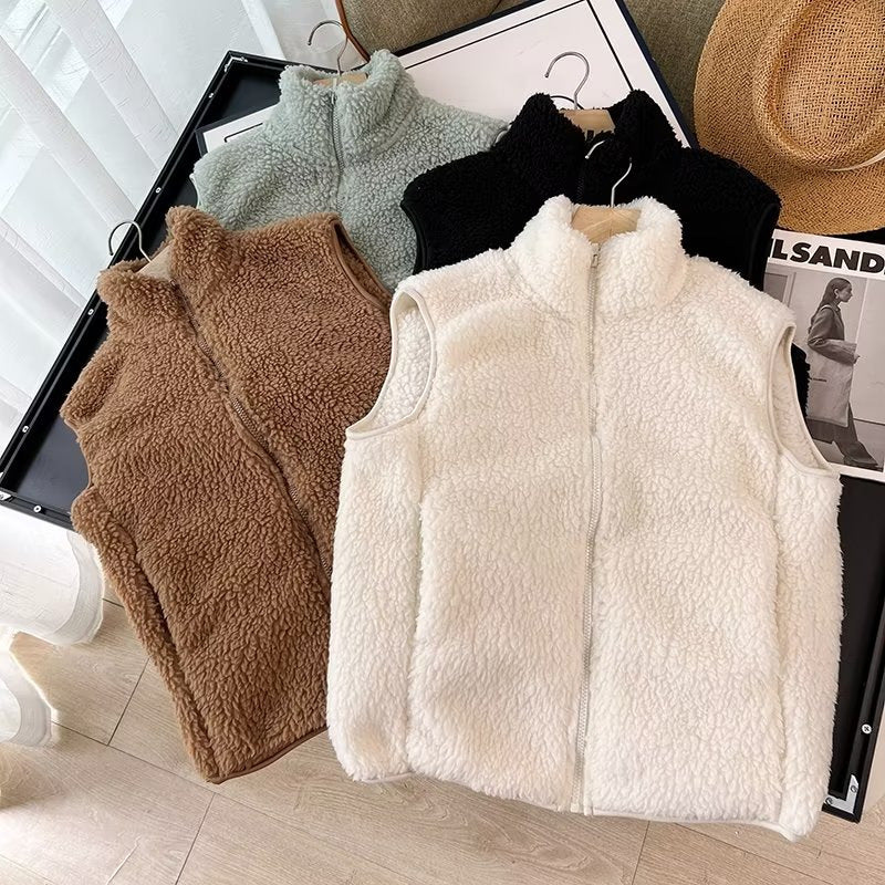 Damen Fleece-Weste mit hohem Kragen Kuschelig Grau Eveloria