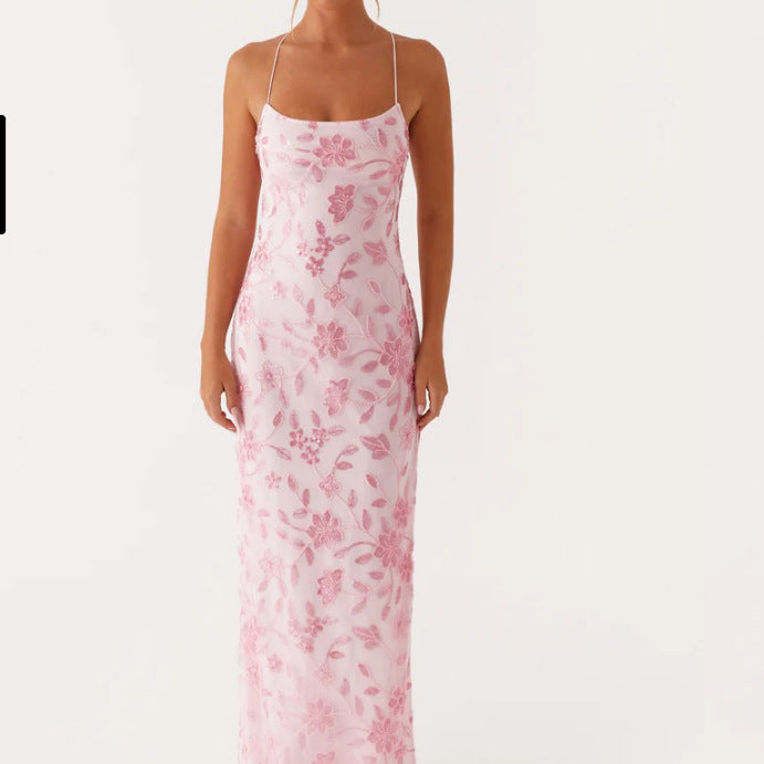 Damen Maxikleid Florales Design Rückenausschnitt