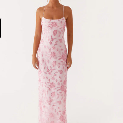 Damen Maxikleid Florales Design Rückenausschnitt