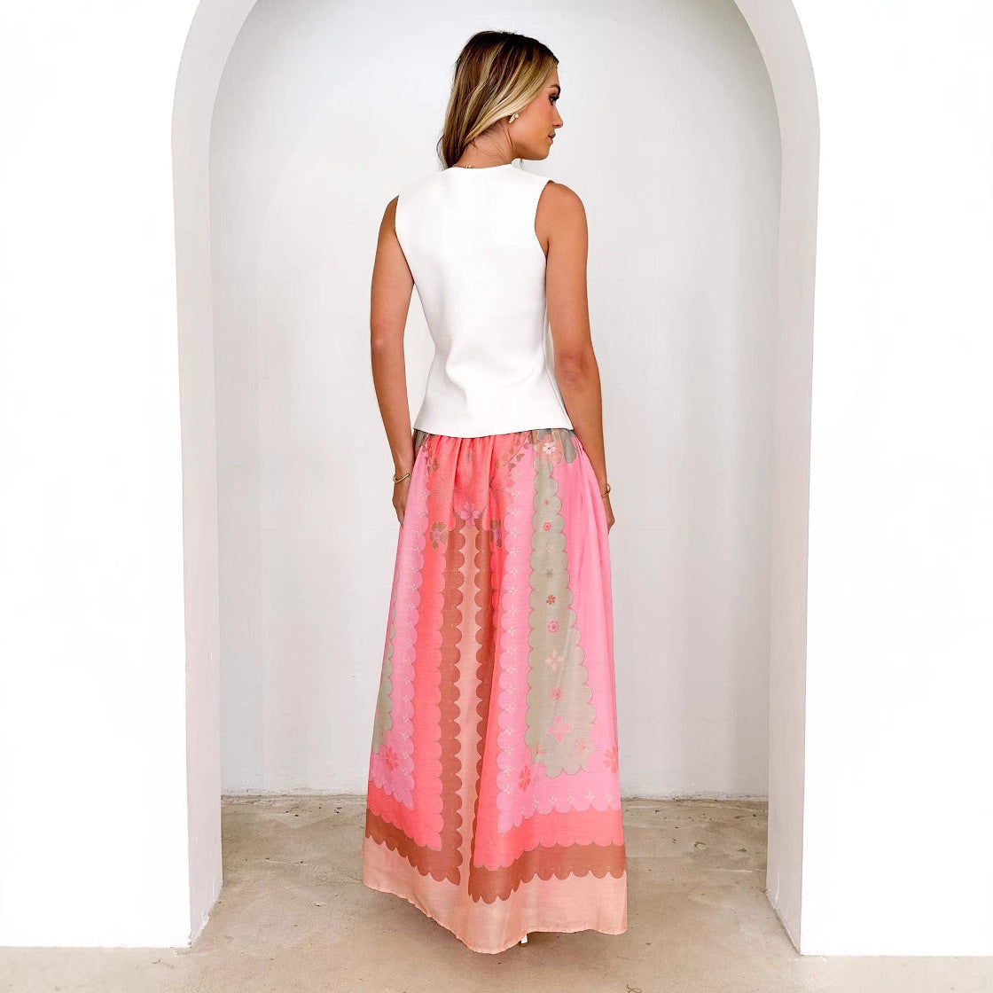 Damen Boho-Rock Floral Taillenrock Lang