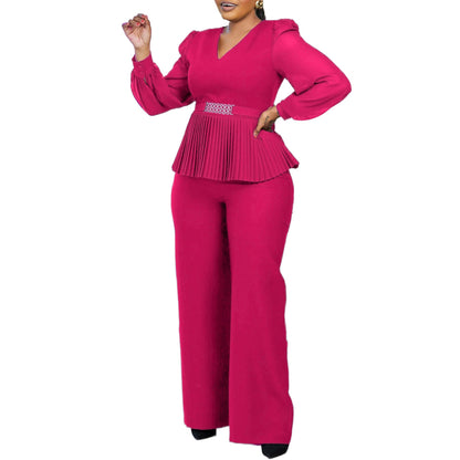 Damen Plissee-Jumpsuit Tailliert Langer Ärmel Eveloria
