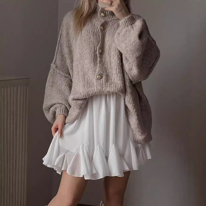 Damen Oversized Strickpullover Voluminöse Ärmel Beige Eveloria