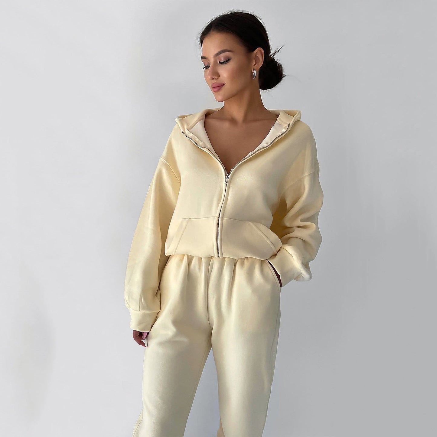 Damen Fleece-Jumpsuit Reißverschluss Bequem Grau Eveloria