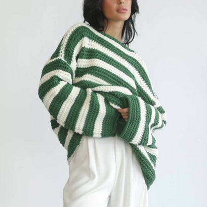 Damen Grobstrickpullover Streifenmuster Eveloria
