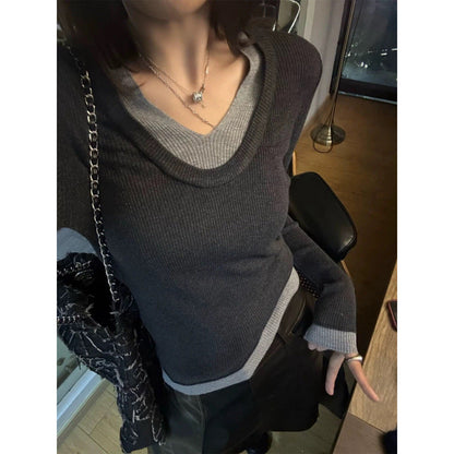 Damen Feinstrickpullover V-Ausschnitt Kontrastbündchen