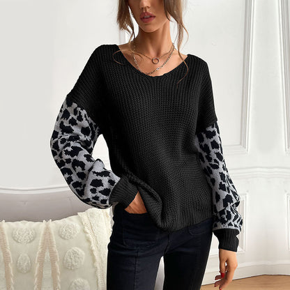 Damen Strickpullover Animal-Print Ärmel