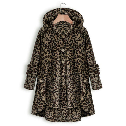 Damen Kapuzenjacke Tiermuster Knopfdetails