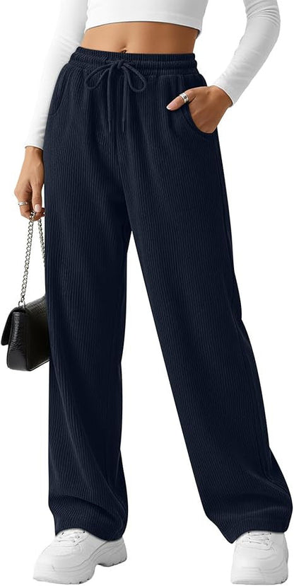 Damen Rippstrick-Hose Breit mit Kordelzug Eveloria