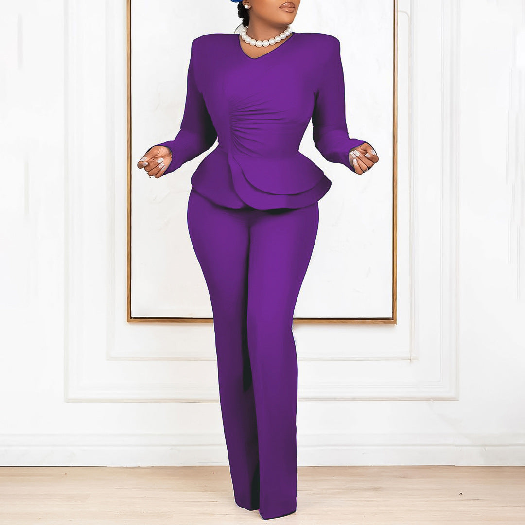 Damen Jumpsuit Peplum Schnitt Langer Ärmel Eveloria