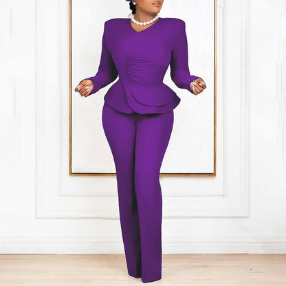 Damen Jumpsuit Peplum Schnitt Langer Ärmel Eveloria