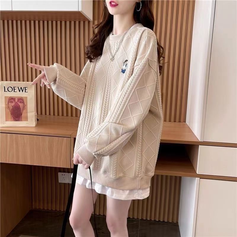 Damen Strickpullover Kuschelig Zopfmuster Beige