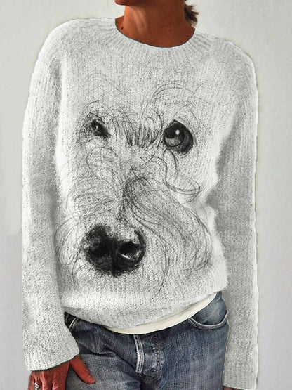 Damen Pullover Fuchs-Motiv Gestreifte Ärmel Kuschelig Grün