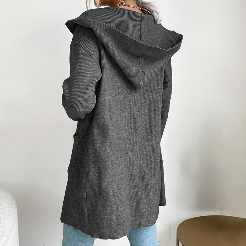 Damen Strickcardigan Lässig Hoher Kragen Offene Vorderseite Beige